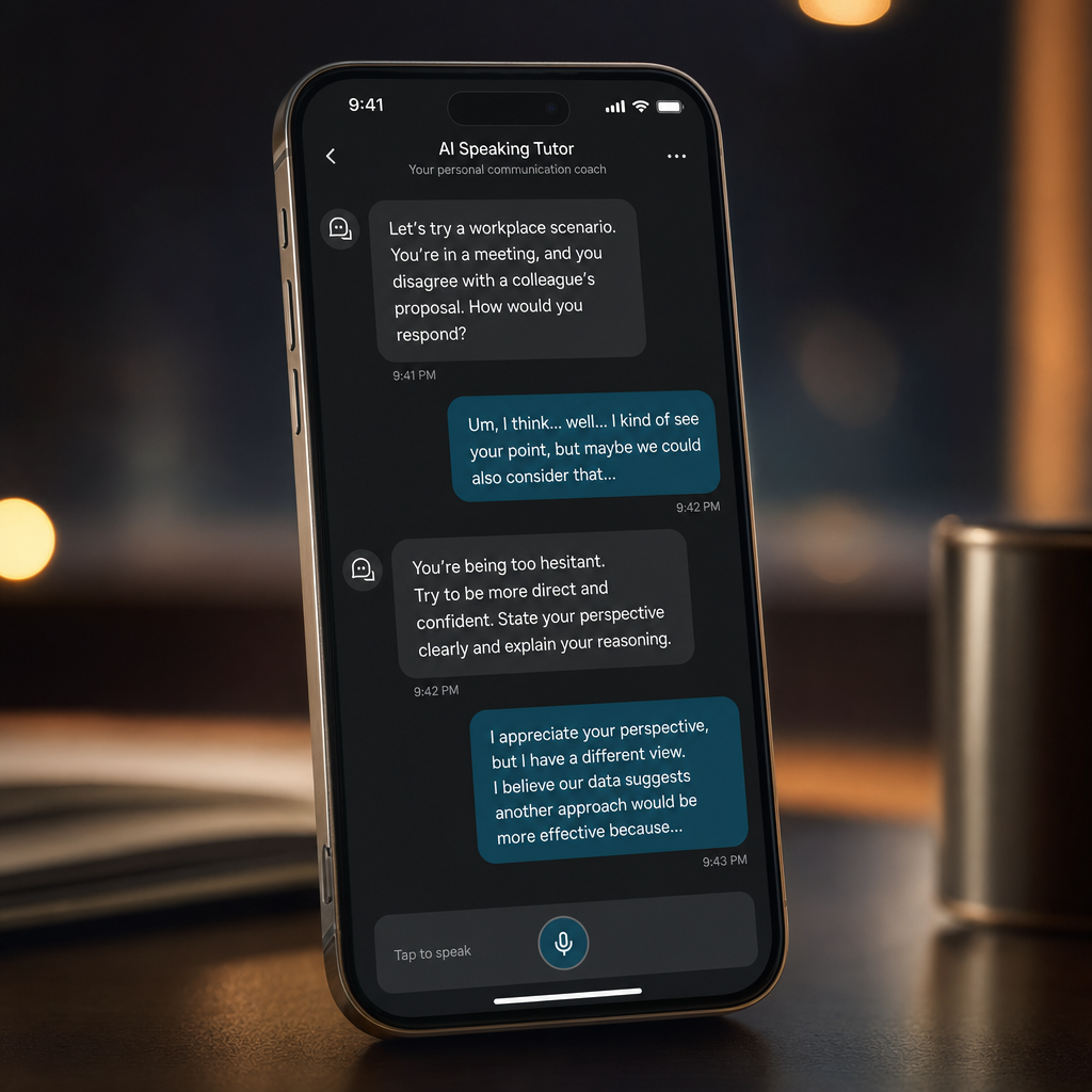 Practicing workplace speaking scenarios with an AI tutor